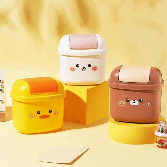 Mini basurera de escritorio con tapa giratoria decorativo cubo de almacenamiento