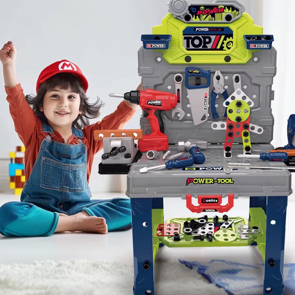 Juego de Herramientas Infantil 2 en 1 de 132 Piezas 🛠️ Mesa Taller con Sonido