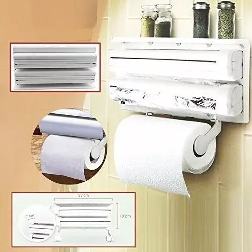 Dispensador Rollo Papel Cocina 4en1 Cortador Aluminio Papel