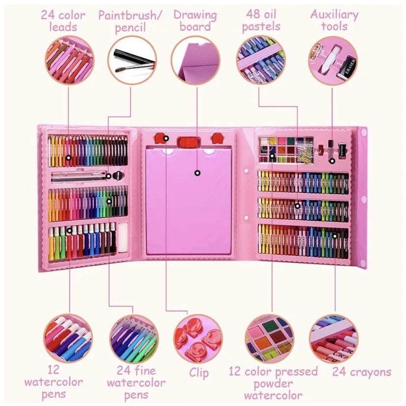 Set Kit Arte Niños Maleta Crayon Acuarela Plumon 208 Piezas