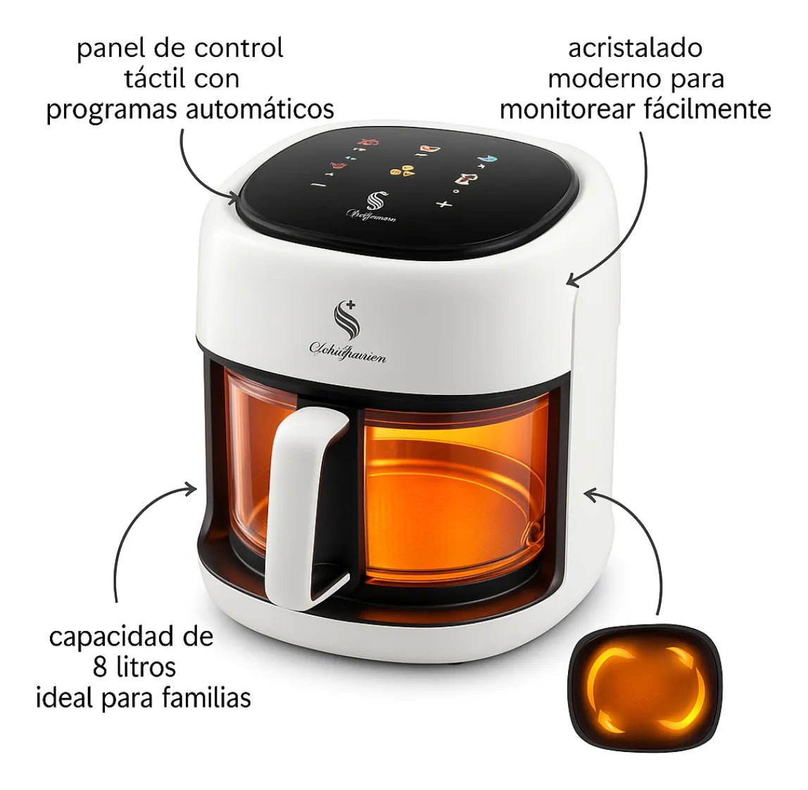 Freidora de Aire Schaffhausen 8L 🍟 Cocina Rápido y Sin Aceite – Color Blanco