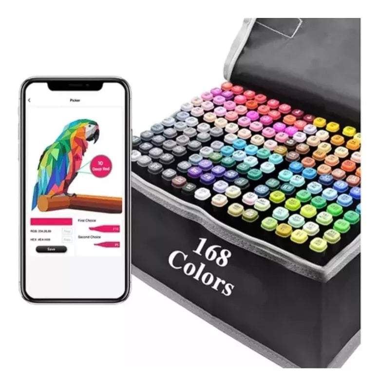 Set de 168 Marcadores Touch 🎨 Doble Punta con Estuche
