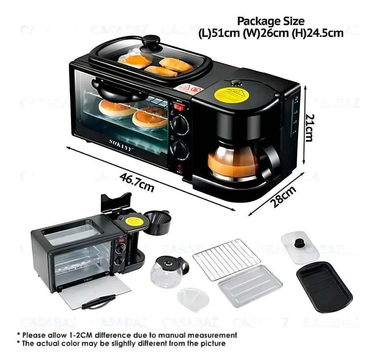 Horno Eléctrico Sokany 3 en 1 🍳 Cocina, Tuesta y Prepara Café