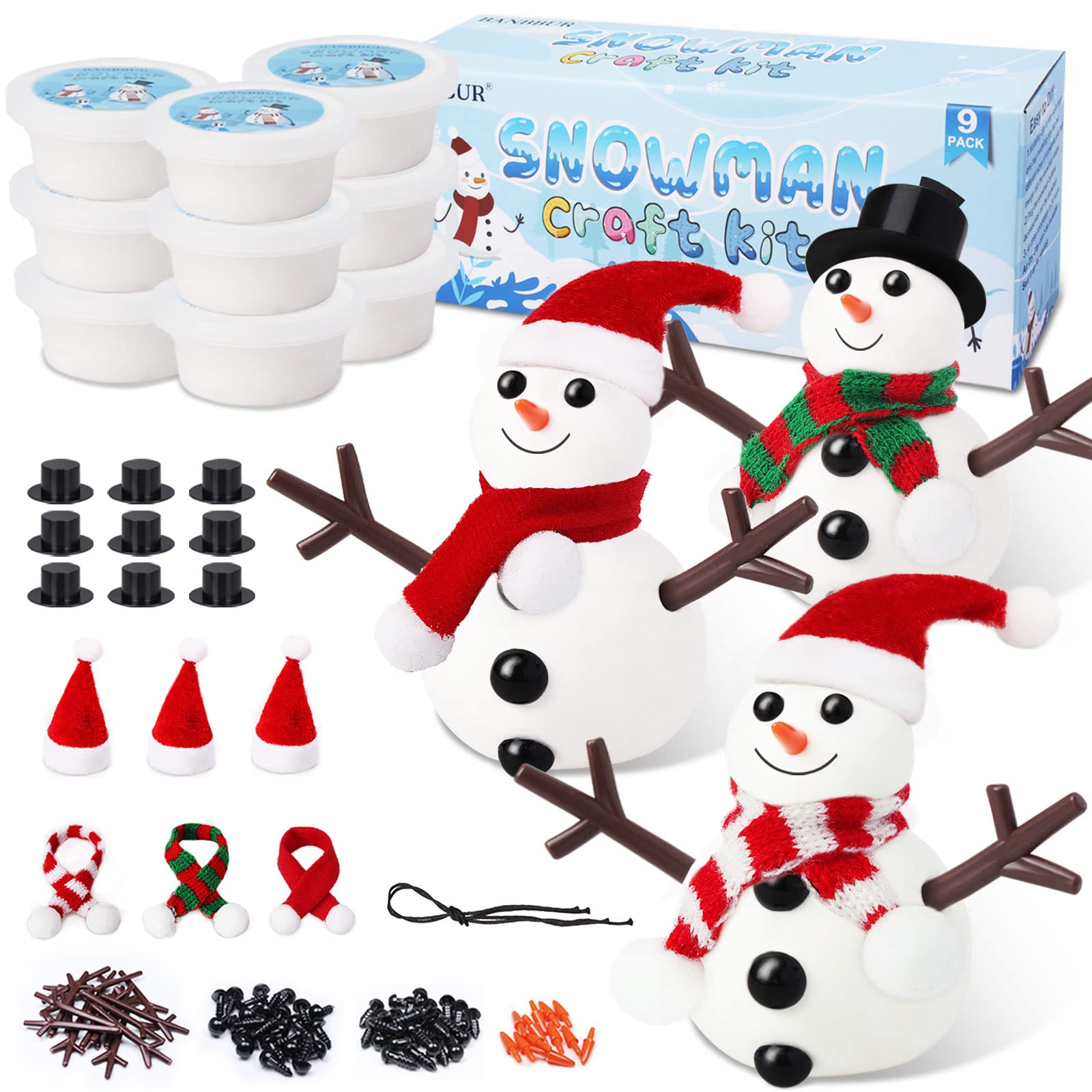Kit de 9 unidades para construir un muñeco de nieve, manualidades para niños, muñeco de nieve de arcilla para modelar, relleno de calcetines de Navidad para niños, manualidades de Navidad, regalo de