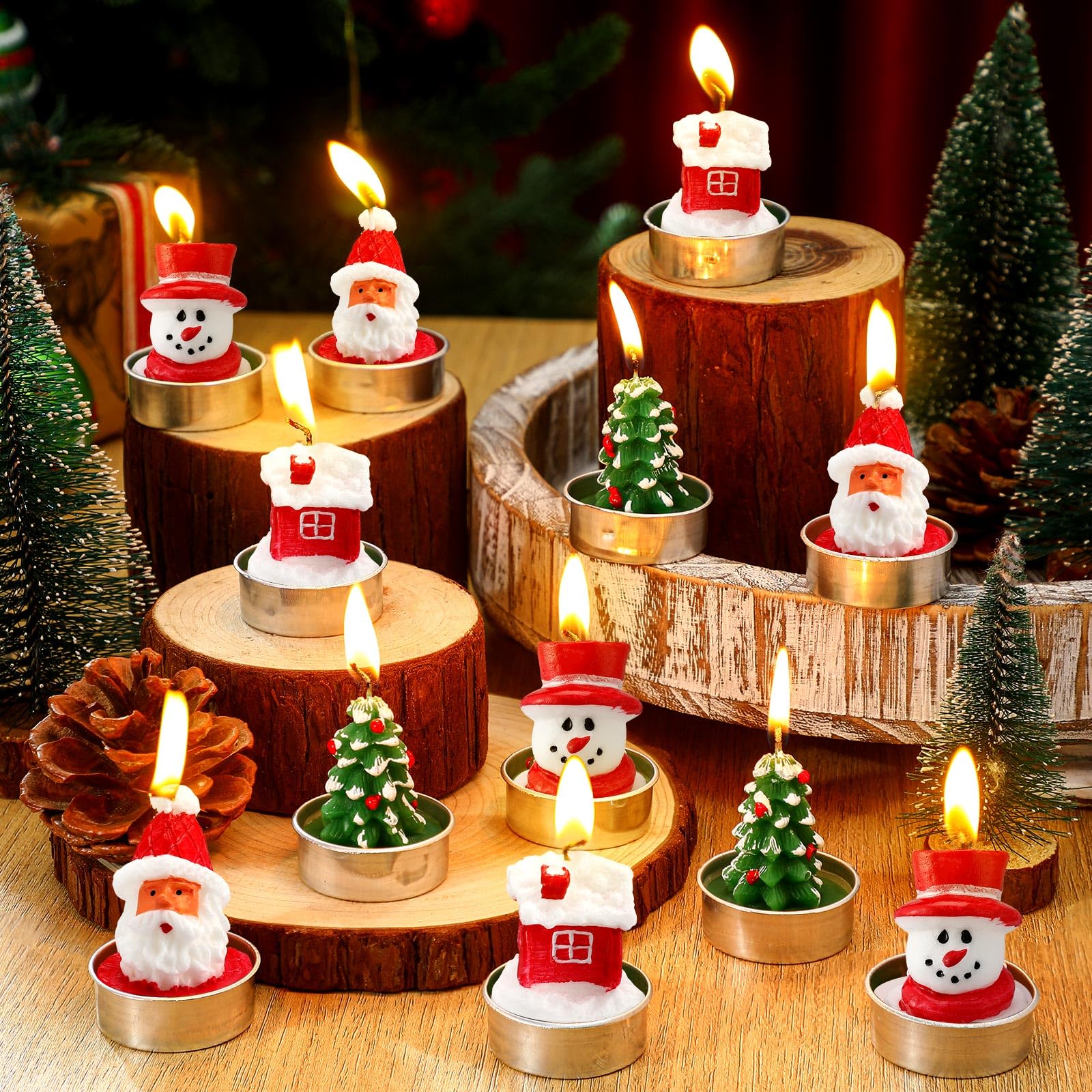 Juego de 12 velas de Navidad con forma de árbol de Navidad, pan de jengibre, hombre, vela perfumada, regalo, Navidad, decoración de mesa, centro de mesa aromático para fiestas de vacaciones