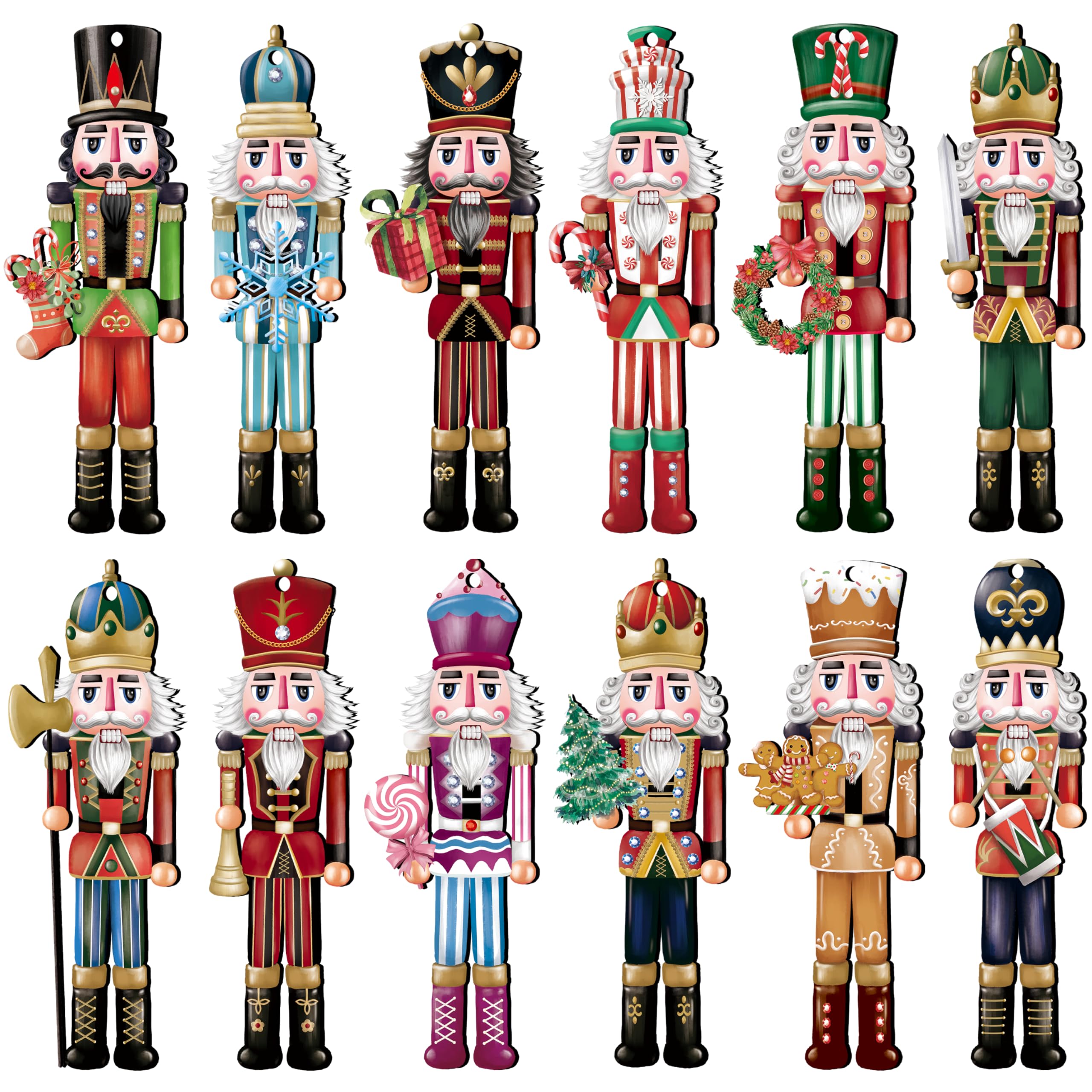 Juego de 24 adornos de madera de cascanueces de Navidad, juego de decoración colgante de madera para colgar en el árbol de Navidad, manualidades de madera, decoración de vacaciones, suministros