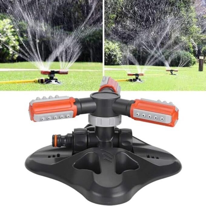Aspersor rociador de riego 360 rotacion automatica de jardin gris naranja