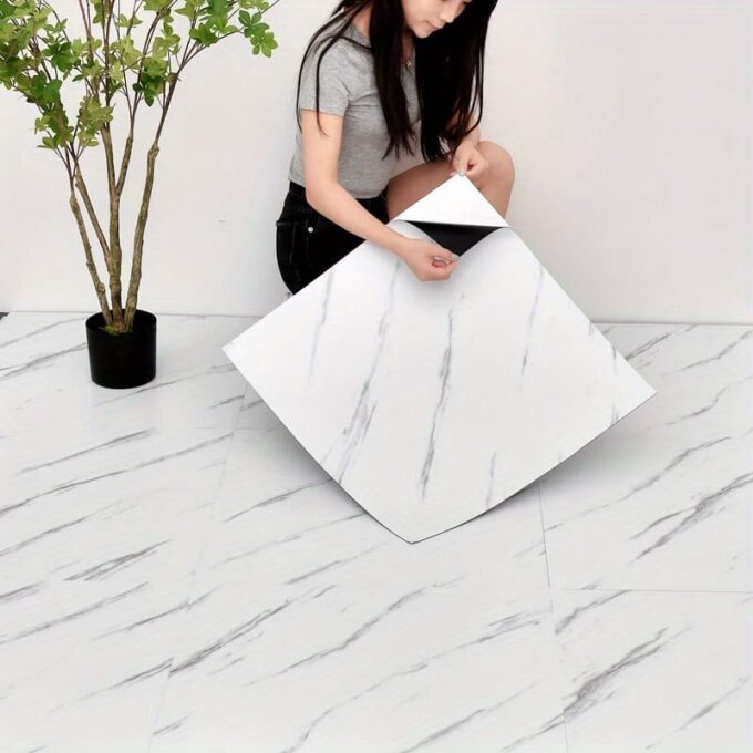 Baldosa adhesiva 60 x 60 blanco mate marmolizado pegatina decorativa 28PCS