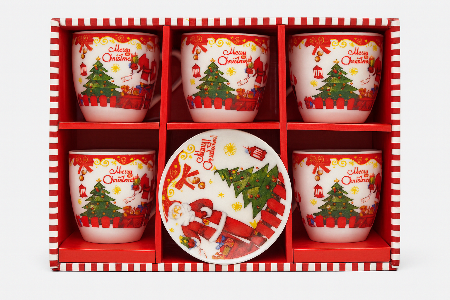 Set Navideño de 6 Tazas + Plato Decorativo 🎄 Edición Especial