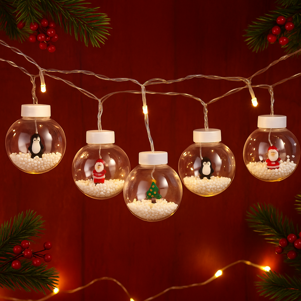 Luces Navideñas en Esferas Decorativas ❄️✨ – Efecto Copos y Mini Figuras