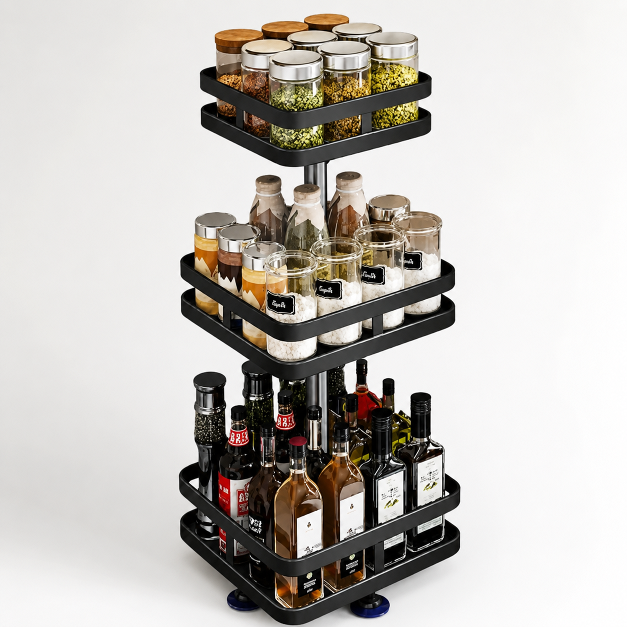 Organizador Giratorio de Cocina 3 Niveles 🧂 Mantén Especias y Condimentos Siempre Ordenados