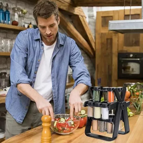Especiero Giratorio 18 en 1 🧂🖤 | Incluye 18 Frascos – Organizador de Cocina