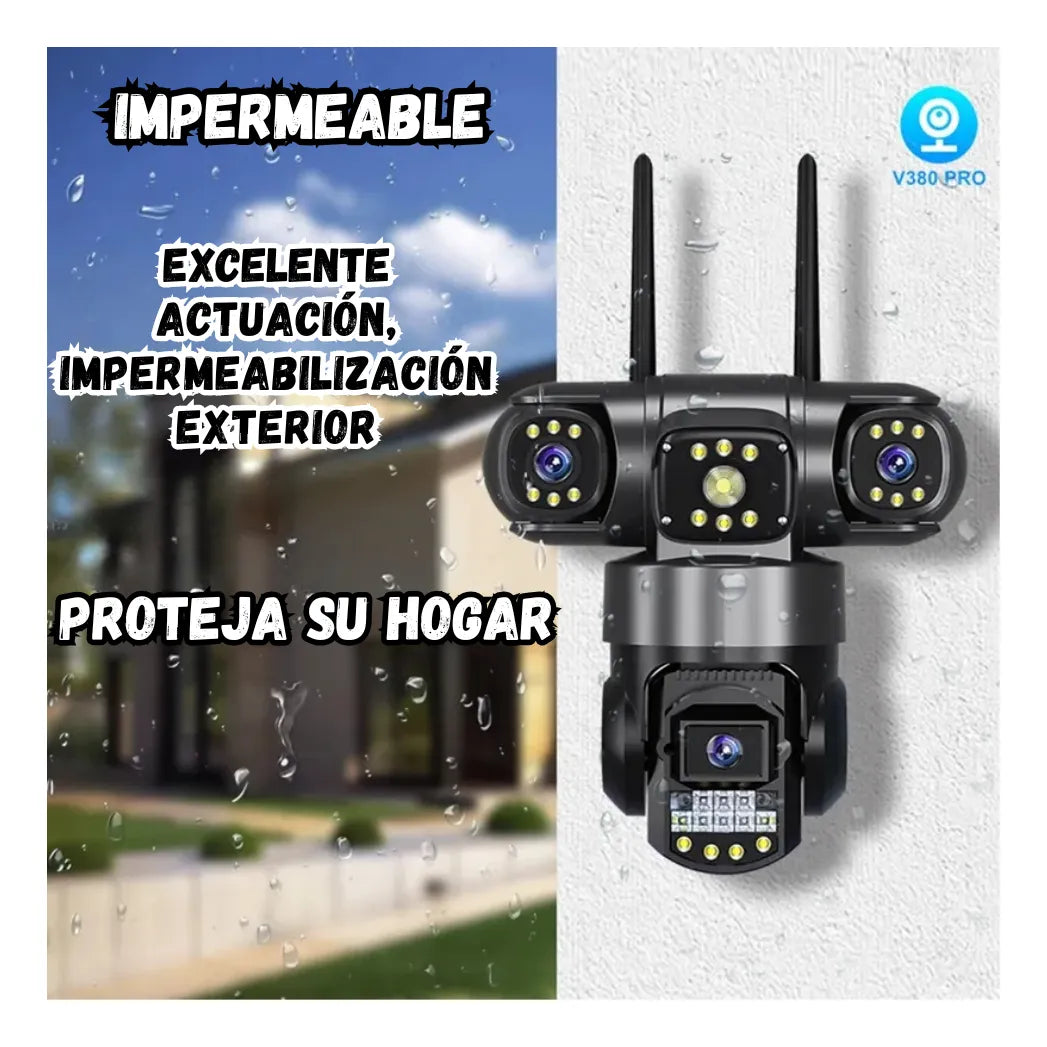 Cámara de Seguridad Exterior 3 Lentes PTZ 📷 Visión 360° con Zoom 10X y WiFi