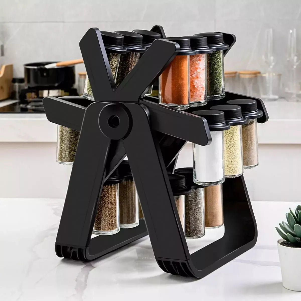 Especiero Giratorio 18 en 1 🧂🖤 | Incluye 18 Frascos – Organizador de Cocina
