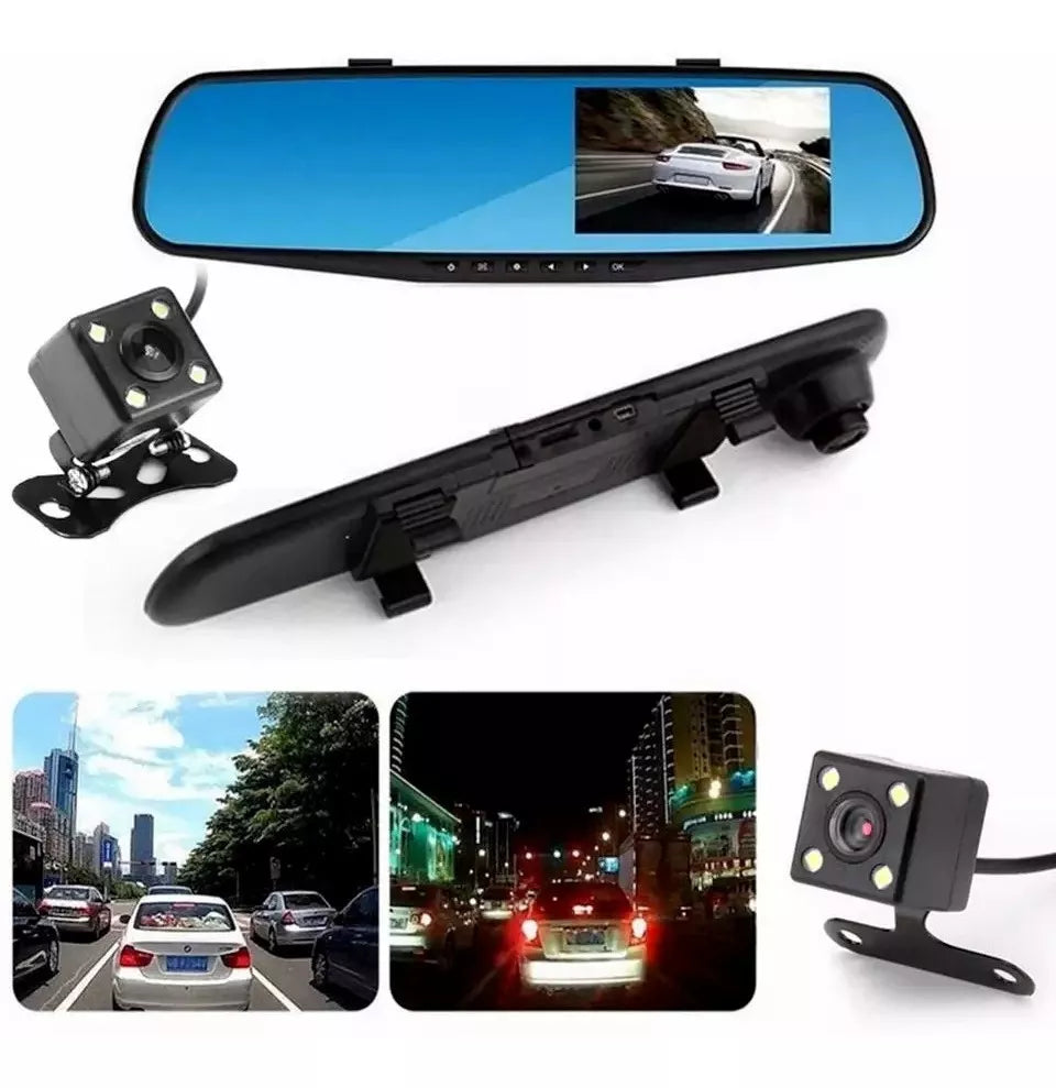 Cámara Dual Carro Espejo Retrovisor Dvr Reversa Full Hd