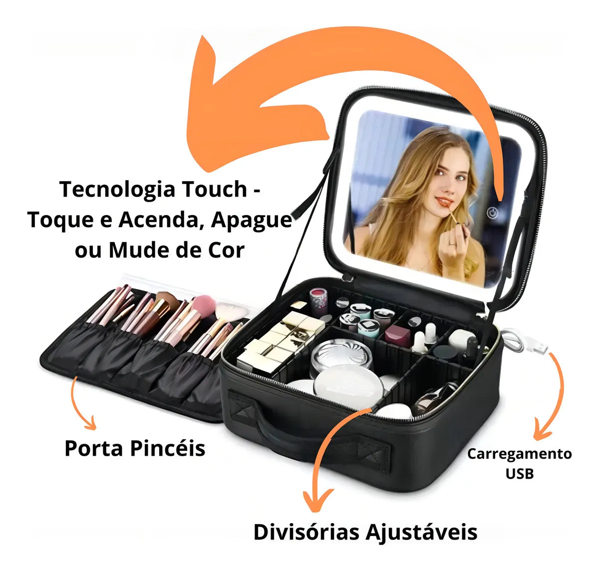 Estuche Cosmética con Espejo y Luz LED 💄 Organizador de Maquillaje para Viaje