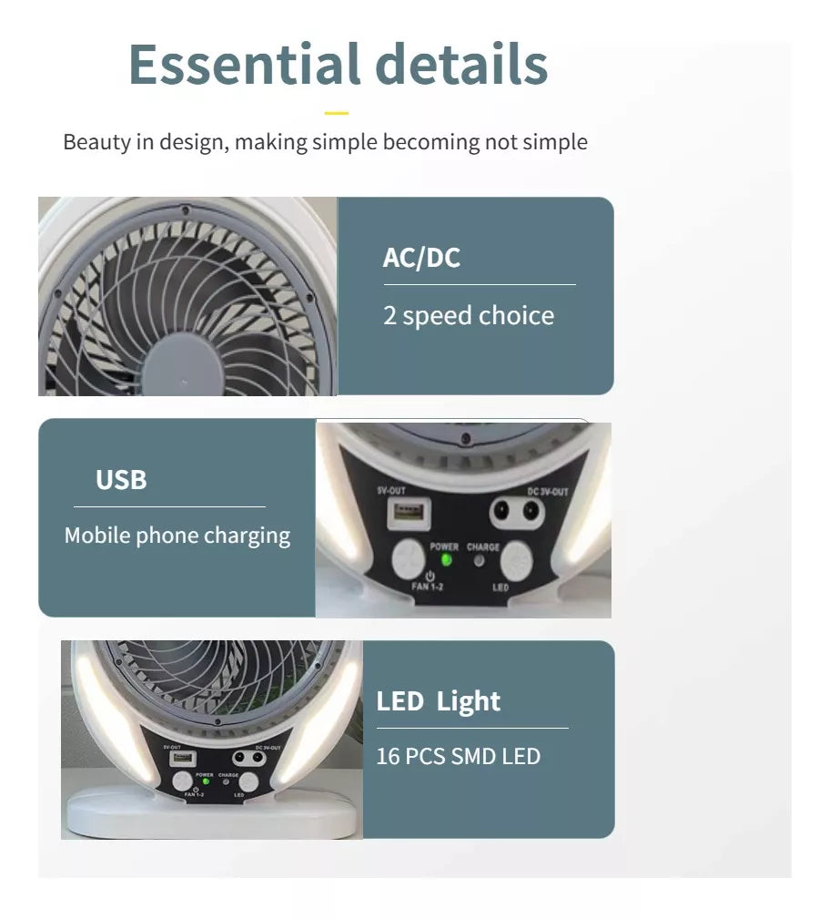 Ventilador Recargable Solar ☀️ Funciona sin Luz (AC/DC)