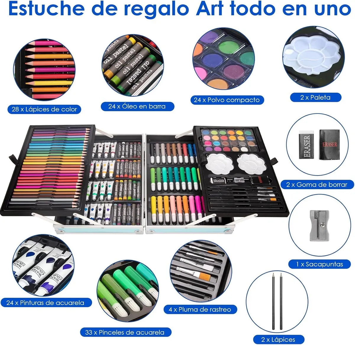 🎨 Set de Arte Profesional 145 Piezas con Maleta Metálica – ¡Crea sin límites!