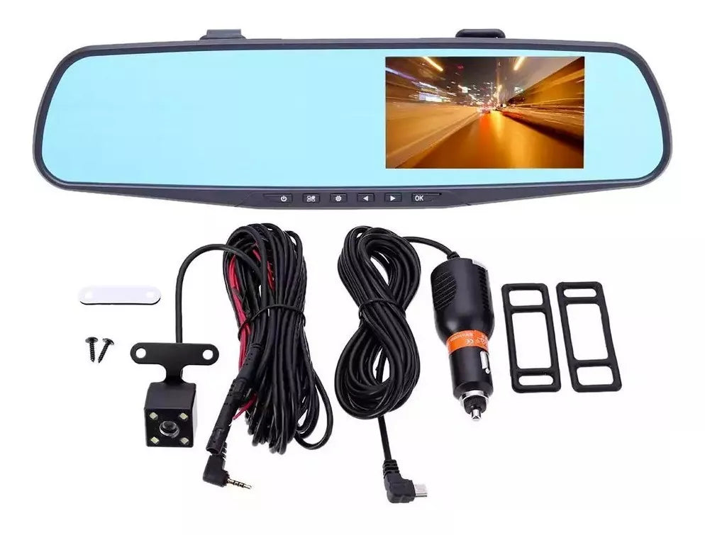 Cámara Dual Carro Espejo Retrovisor Dvr Reversa Full Hd