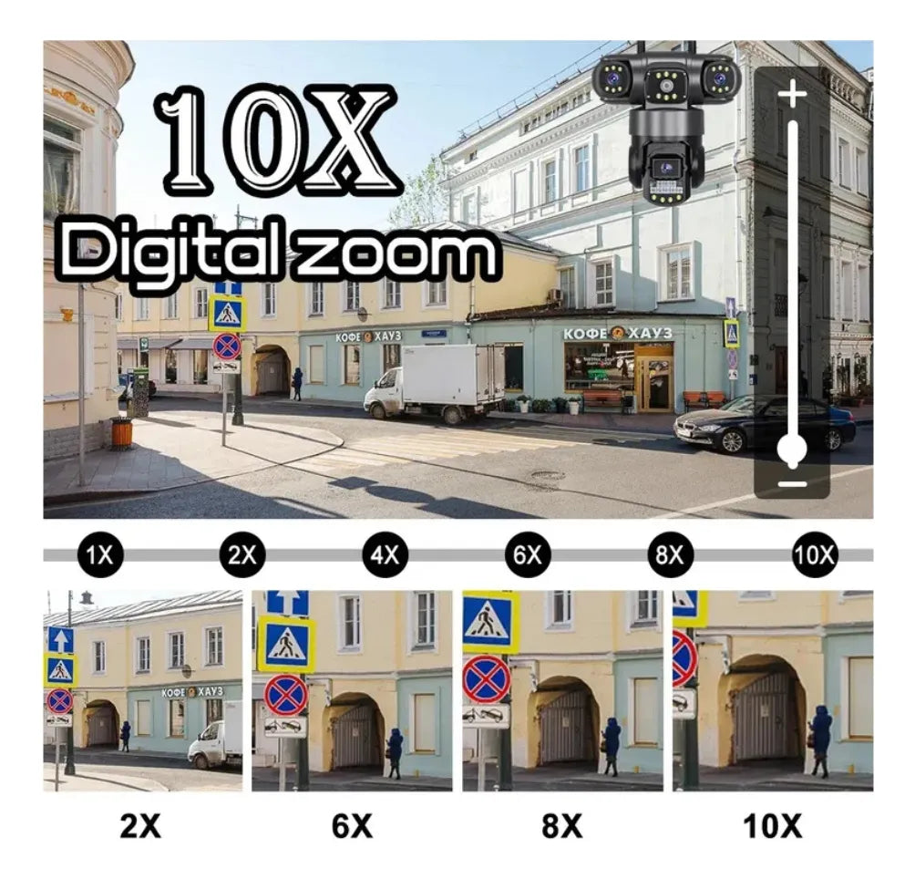 Cámara de Seguridad Exterior 3 Lentes PTZ 📷 Visión 360° con Zoom 10X y WiFi