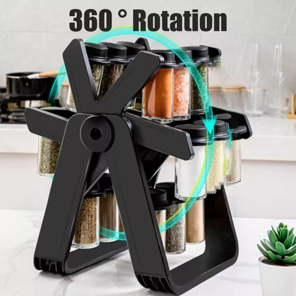 Especiero Giratorio 18 en 1 🧂🖤 | Incluye 18 Frascos – Organizador de Cocina