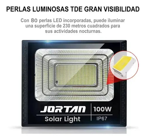 Reflector Solar Jortan 100W LED Exterior – Iluminación Potente sin Consumo ☀️
