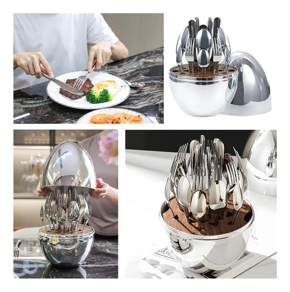 Set de Cubiertos 24 Piezas en Acero Inoxidable 🍴 Con Estuche Portátil Tipo Huevo