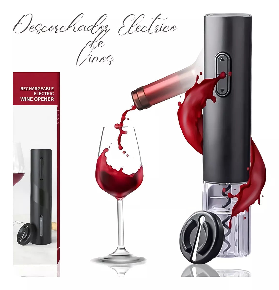 (1)Sacacorcho Eléctrico Descorchador De Vinos Abridor A Pilas Color Negro
