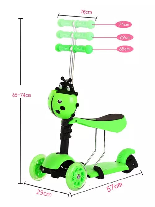 Scooter Infantil 3 en 1 con Silla 🛴 Patineta Ajustable para Niños