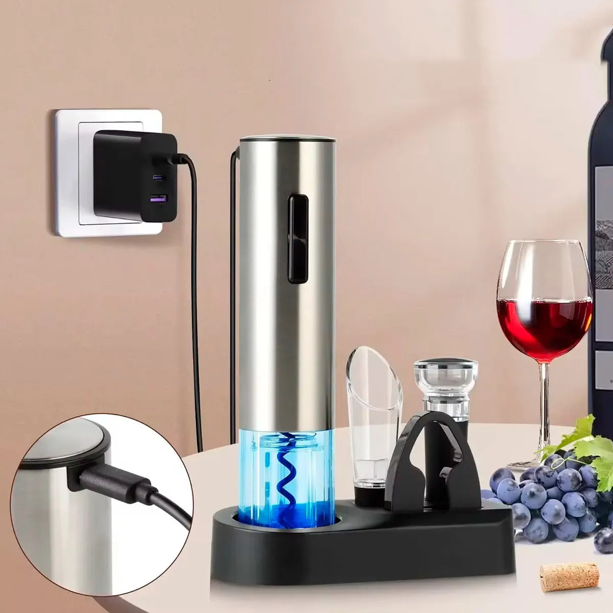 Kit Descorchador de Vino Eléctrico Recargable – Elegante y Fácil de Usar 🍷
