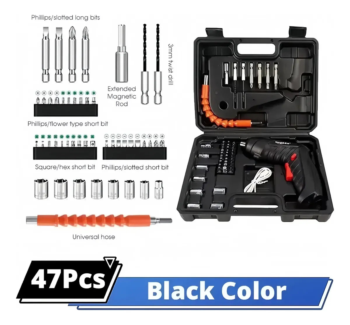 Kit de Destornilladores Eléctrico 47 Piezas – Recargable y Multifunción 🔩