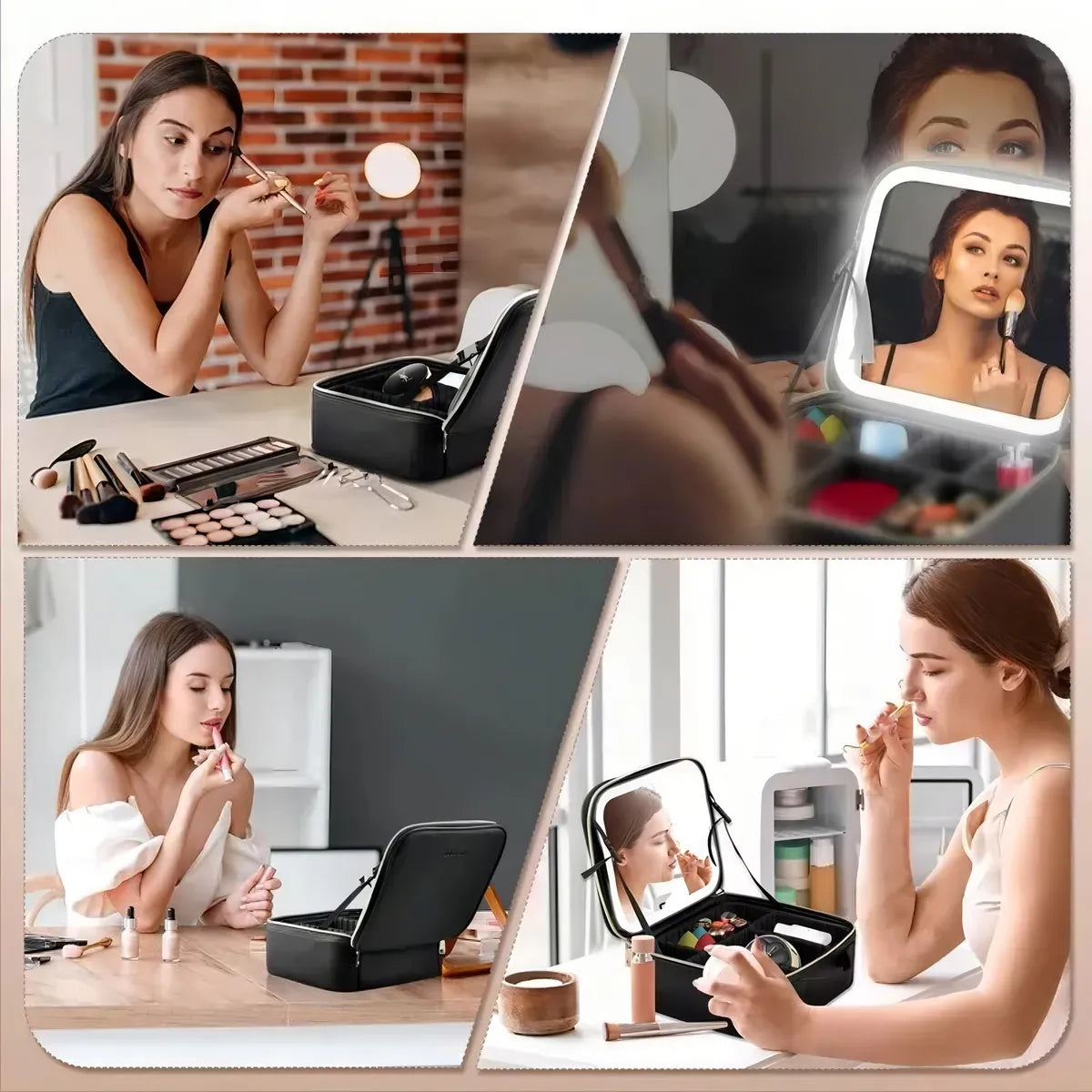 Estuche Cosmética con Espejo y Luz LED 💄 Organizador de Maquillaje para Viaje