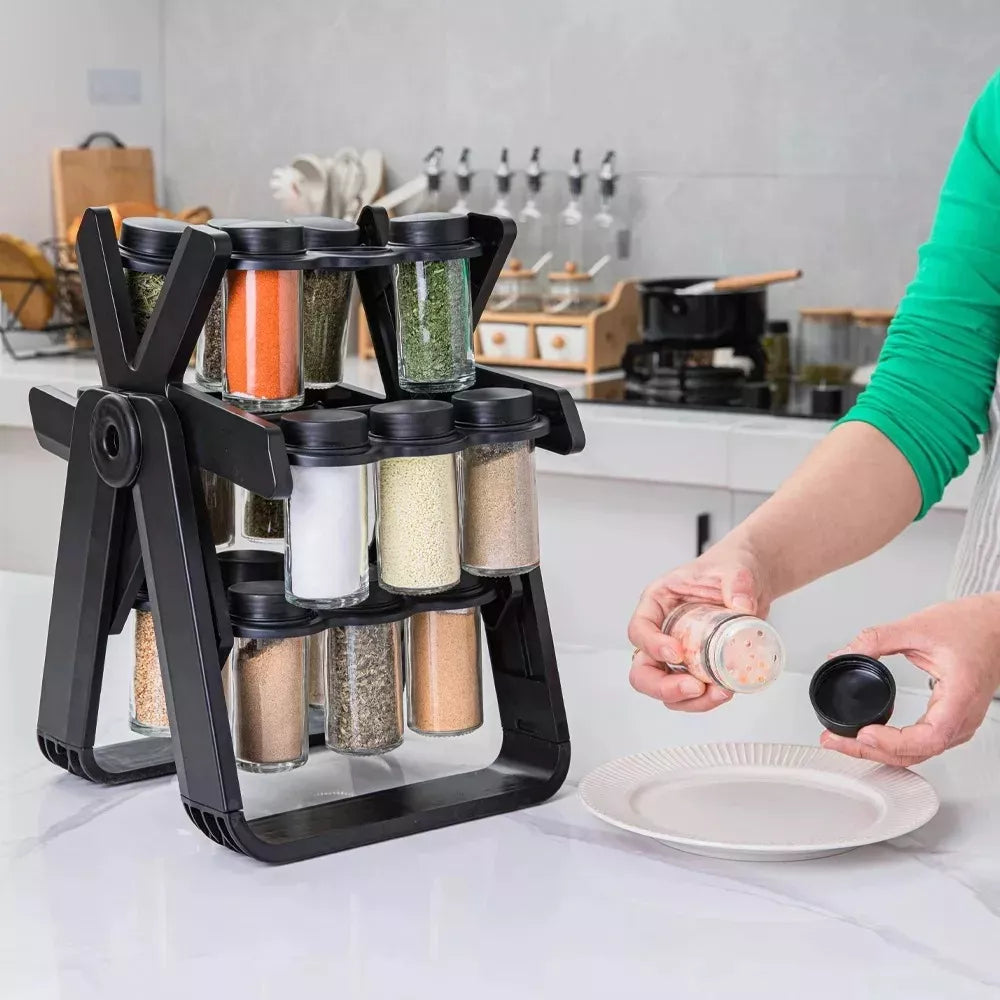 Especiero Giratorio 18 en 1 🧂🖤 | Incluye 18 Frascos – Organizador de Cocina