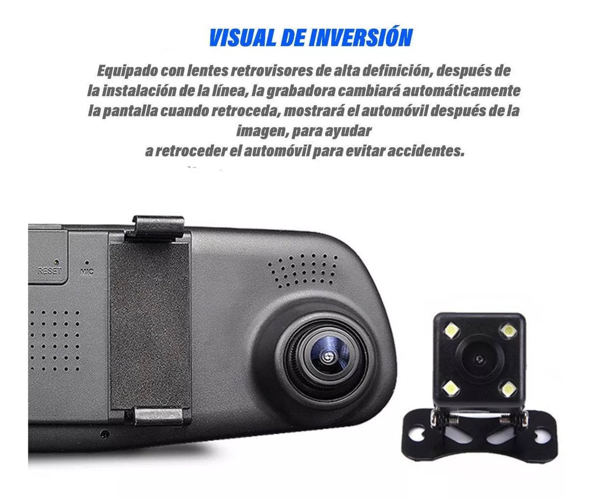 Cámara Dual Carro Espejo Retrovisor Dvr Reversa Full Hd