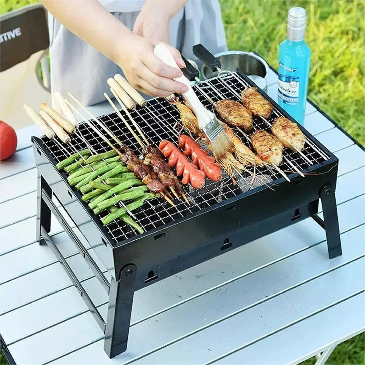 Parrilla Asador de Carbón Plegable 🔥 Mini Portátil para Camping y Aire Libre