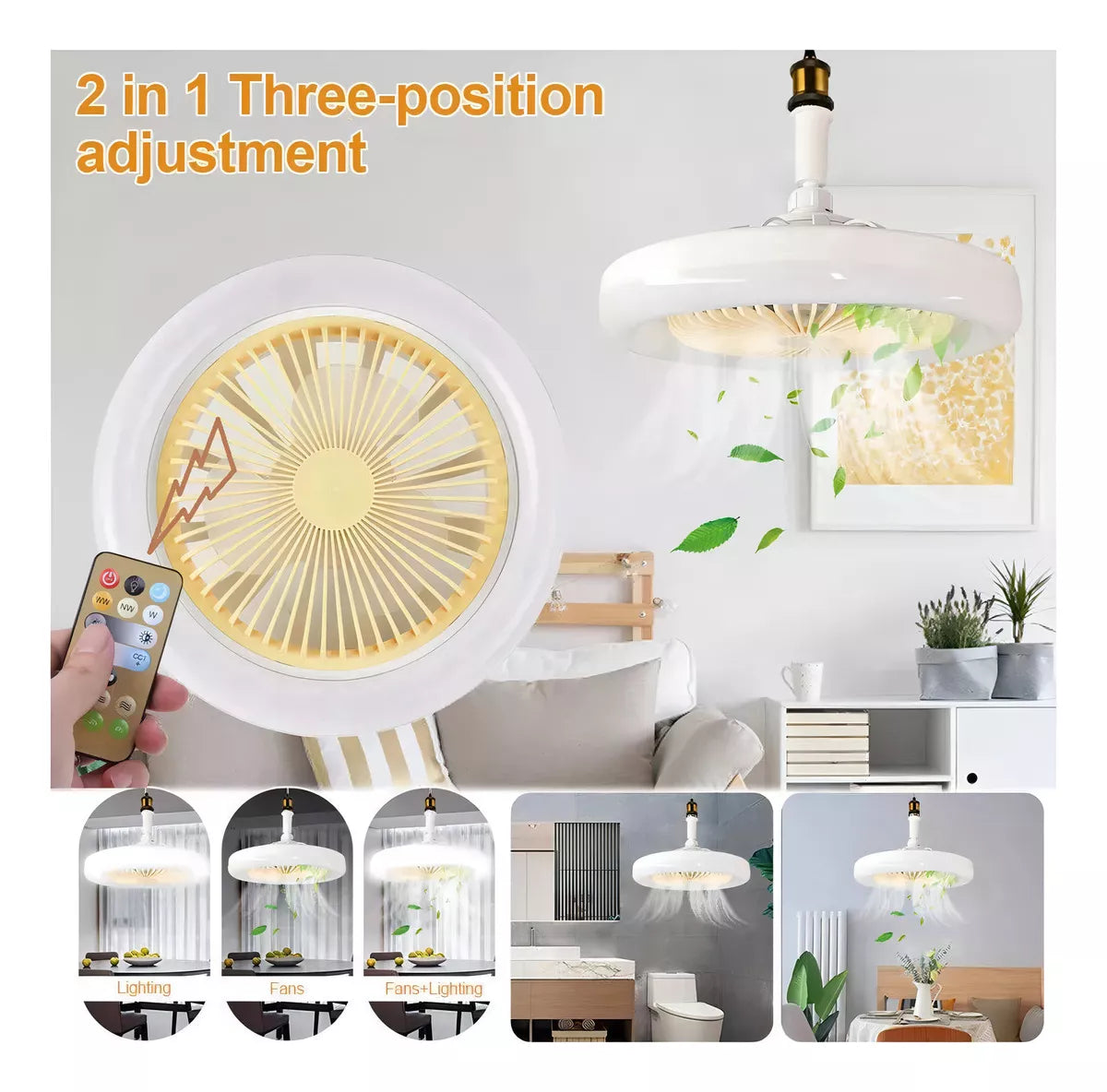 Ventilador De Techo E27 De Con Lámpara Y Control Remoto Color De La Estructura Blanco