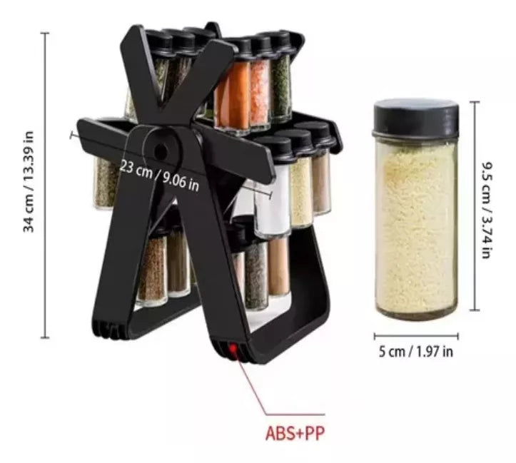 Especiero Giratorio 18 en 1 🧂🖤 | Incluye 18 Frascos – Organizador de Cocina