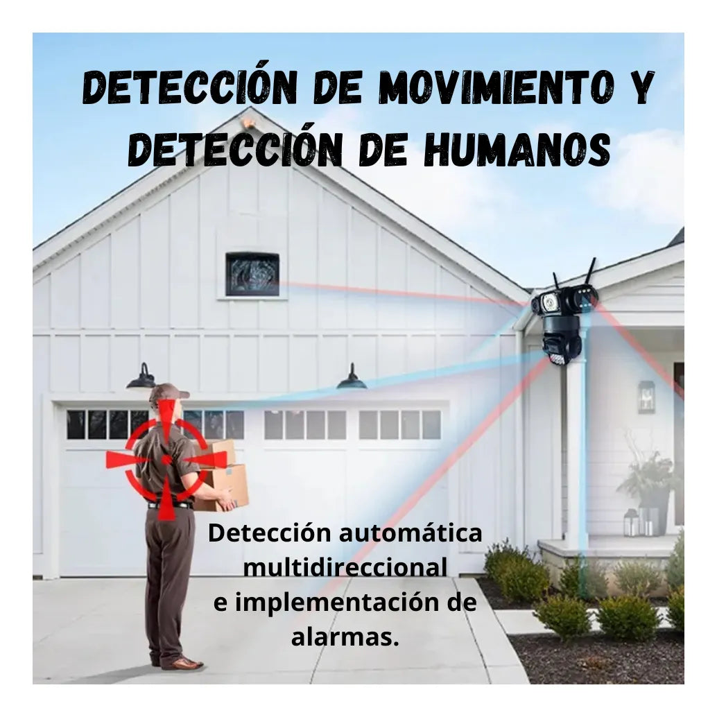 Cámara de Seguridad Exterior 3 Lentes PTZ 📷 Visión 360° con Zoom 10X y WiFi