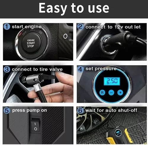Compresor de Aire Portátil Digital 🚗 Inflador Eléctrico para Carro y Moto con Pantalla LED