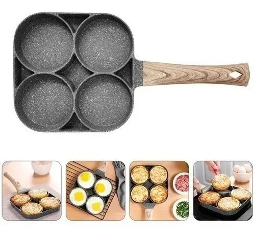 Sartén Antiadherente de 4 Puestos – Huevos, Arepas y Pancakes Perfectos 🍳