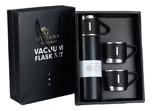 Set Termo X3vasos Portatil 500ml Acero Inoxidable Set Regalo Negro