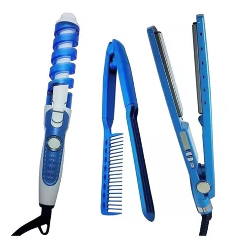 Combo Nano Titanium 3 en 1 💇♀️ Plancha + Rizador + Peine Profesional