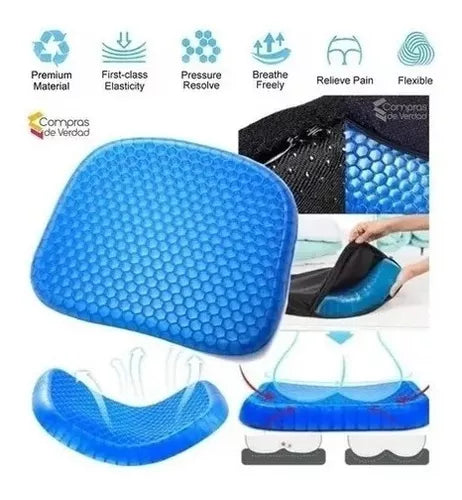 Cojín Gel Almohada Ergonómica Para Silla En Silicona + Funda