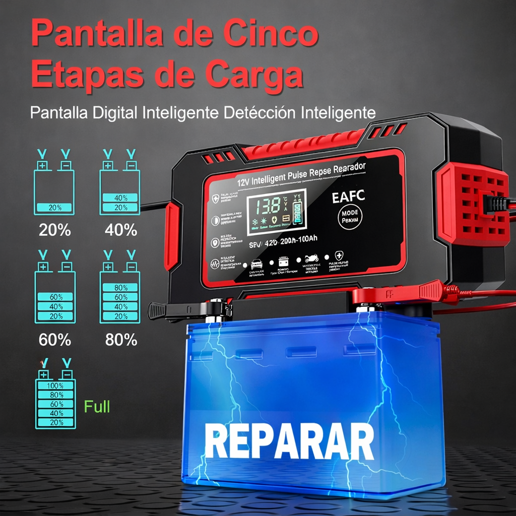 Cargador y Reparador Inteligente de Baterías 12V para Carro y Moto 🚗🔋🏍️