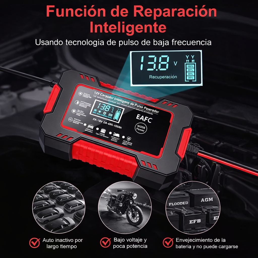 Cargador y Reparador Inteligente de Baterías 12V para Carro y Moto 🚗🔋🏍️