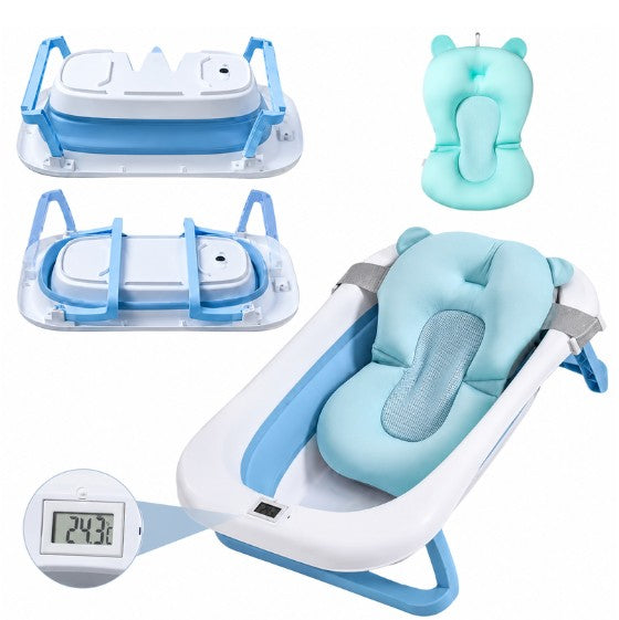 Tina Plegable para Bebé con Soporte Antideslizante 🛁 Incluye Cojín y Termómetro
