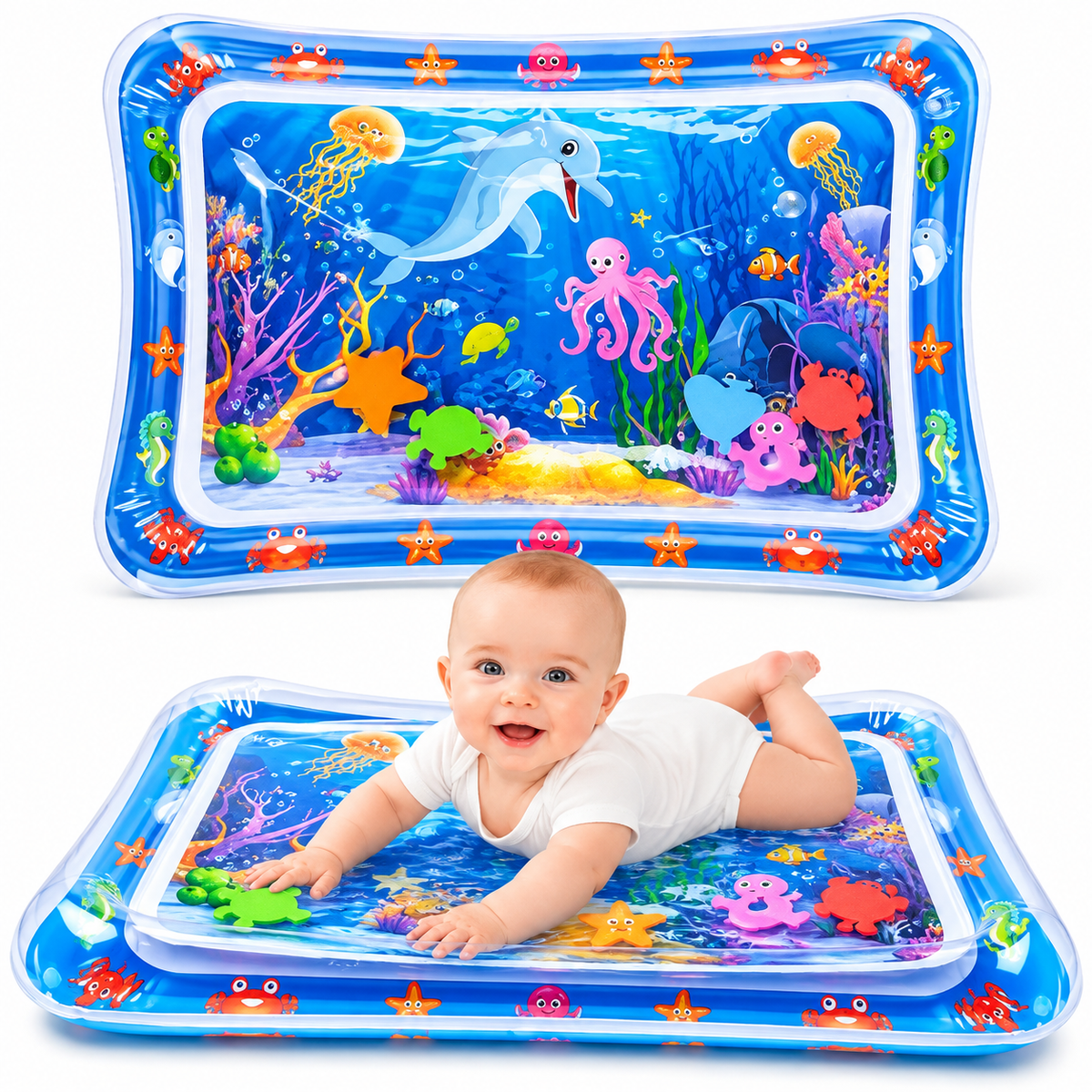 Tapete de Agua Inflable para Bebés 👶 Estimulación Sensorial y Diversión con Animales Marinos 🐬