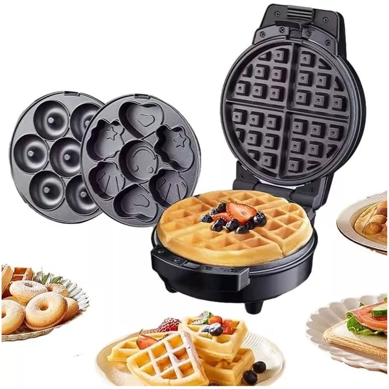 Waflera 3 en 1 Antiadherente para Waffles, Donas y Cupcakes 🧁 Fácil de Usar y Limpiar