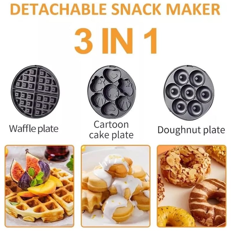 Waflera 3 en 1 Antiadherente para Waffles, Donas y Cupcakes 🧁 Fácil de Usar y Limpiar