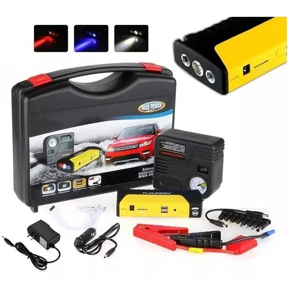 Arrancador de Batería + Compresor para Auto 🚗 Emergencias Todo en Uno